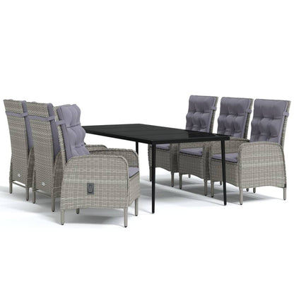 Set da Pranzo da Giardino 7 pz con Cuscini Grigio e Nero | homemem39