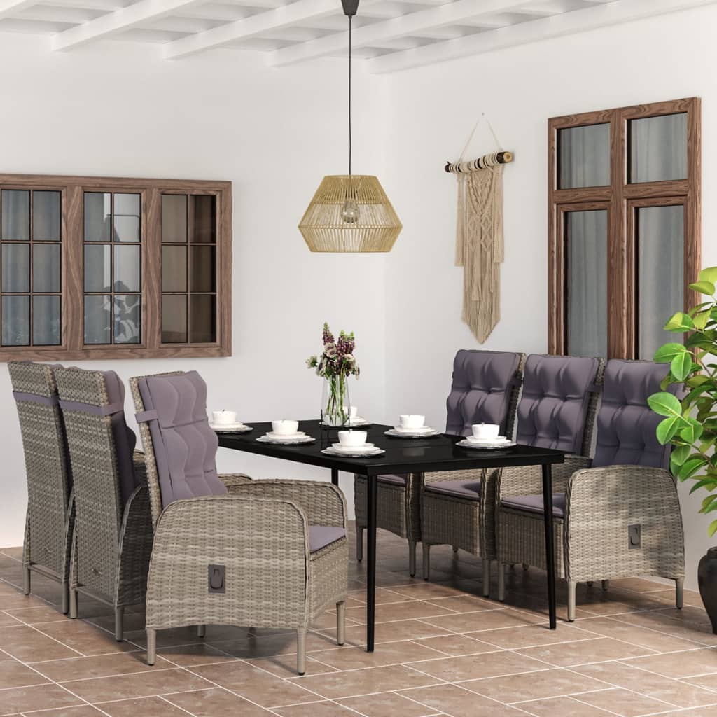 Set da Pranzo da Giardino 7 pz con Cuscini Grigio e Nero - homemem39