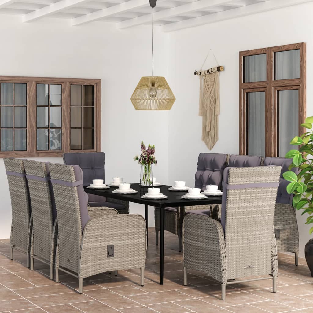 Set da Pranzo da Giardino 9 pz con Cuscini Nero e Grigio | homemem39