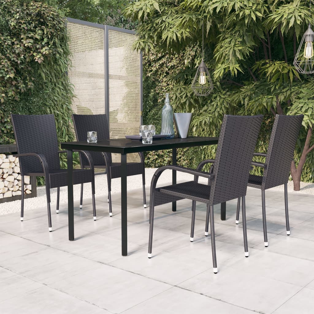 Set Mobili da Pranzo per Giardino 5 pz Nero | homemem39