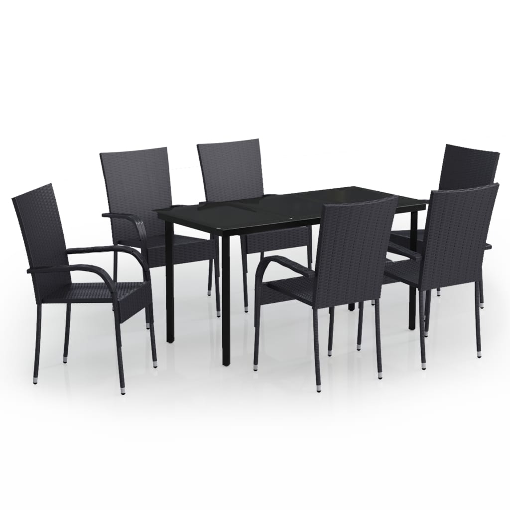 Set Mobili da Pranzo per Giardino 7 pz Nero | homemem39