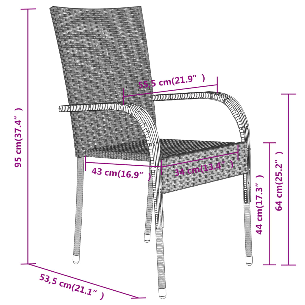 Set Mobili da Pranzo per Giardino 7 pz Nero | homemem39