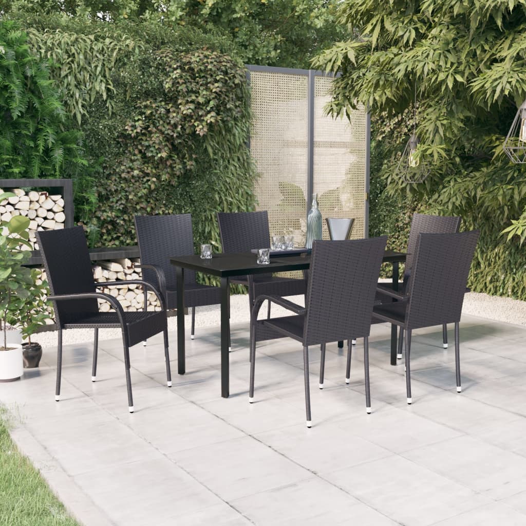Set Mobili da Pranzo per Giardino 7 pz Nero | homemem39