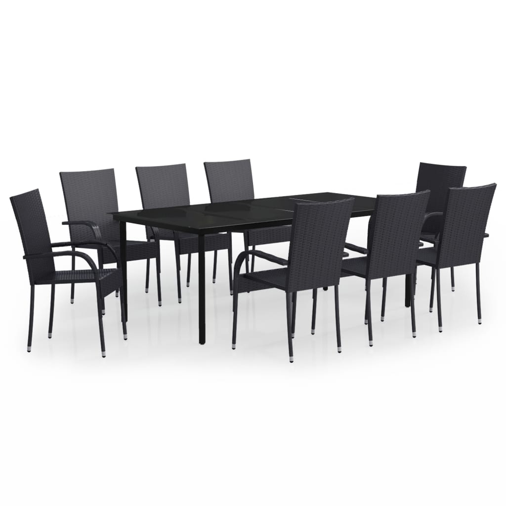 Set da Pranzo per Giardino 9 pz con Cuscini Neri - homemem39