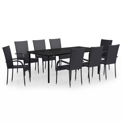 Set da Pranzo per Giardino 9 pz con Cuscini Neri - homemem39