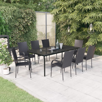 Set da Pranzo per Giardino 9 pz con Cuscini Neri | homemem39