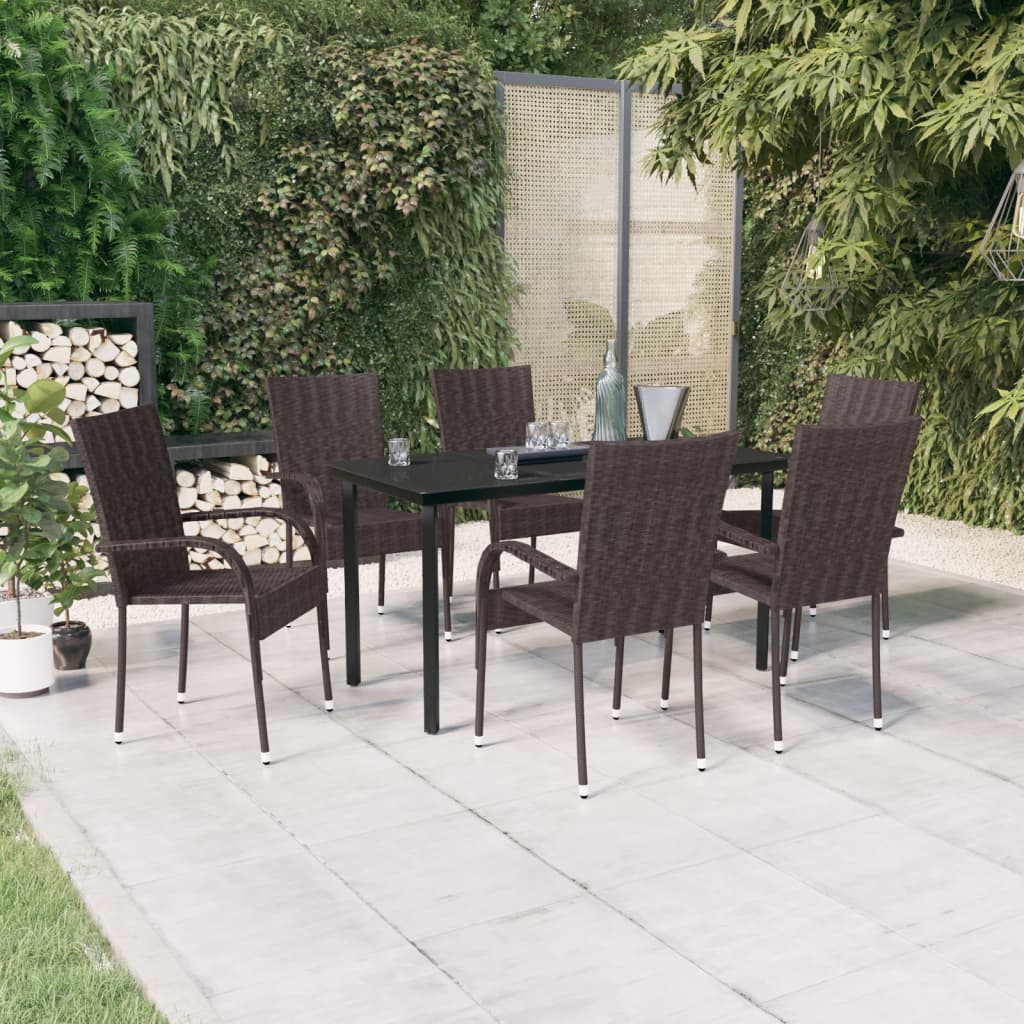Set da Pranzo per Giardino 7 pz con Cuscini Marrone e Nero - homemem39