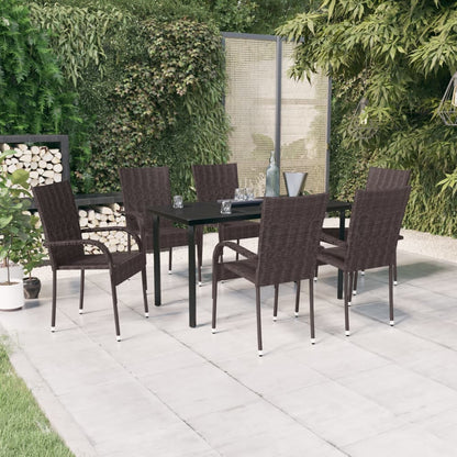 Set da Pranzo per Giardino 7 pz con Cuscini Marrone e Nero - homemem39