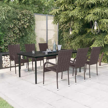 Set da Pranzo per Giardino 7 pz con Cuscini Marrone e Nero - homemem39