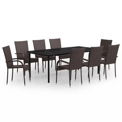 Set da Pranzo per Giardino 9 pz con Cuscini Marrone e Nero - homemem39