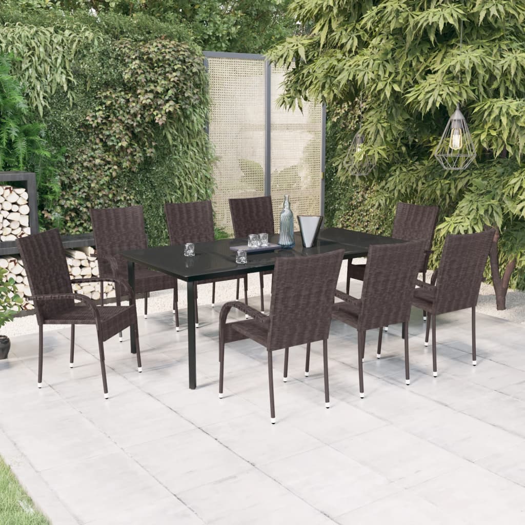 Set da Pranzo per Giardino 9 pz con Cuscini Marrone e Nero | homemem39