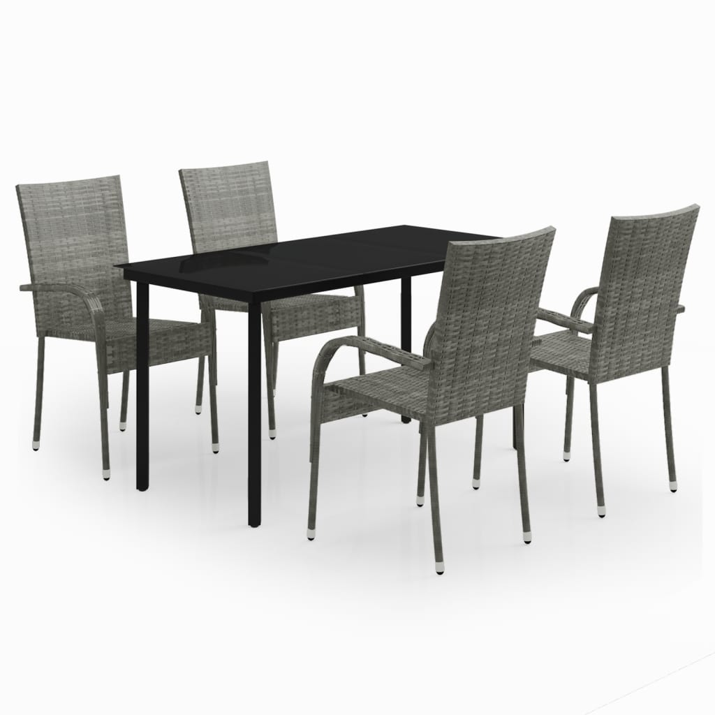 Set Mobili da Pranzo per Giardino 5 pz Grigio e Nero - homemem39
