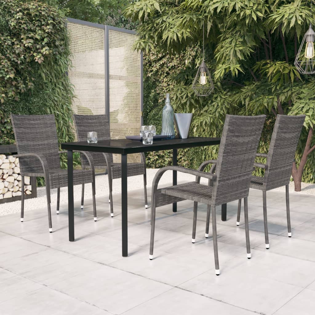 Set Mobili da Pranzo per Giardino 5 pz Grigio e Nero | homemem39