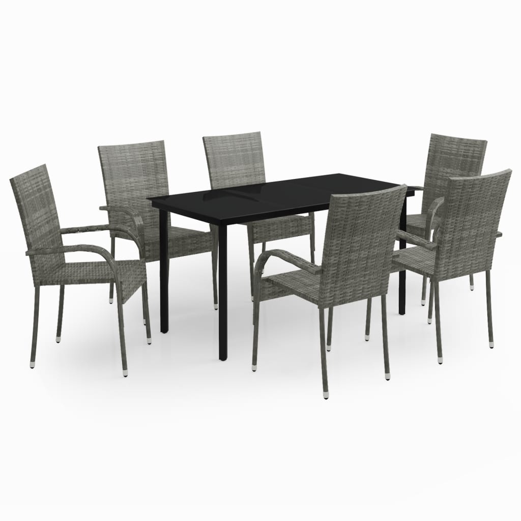 Set da Pranzo per Giardino 7 pz con Cuscini Grigio e Nero | homemem39