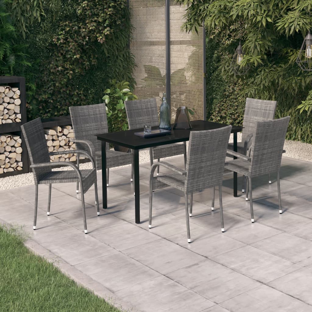 Set da Pranzo per Giardino 7 pz con Cuscini Grigio e Nero - homemem39