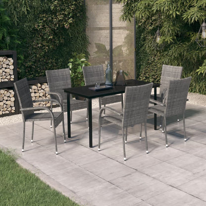 Set da Pranzo per Giardino 7 pz con Cuscini Grigio e Nero - homemem39