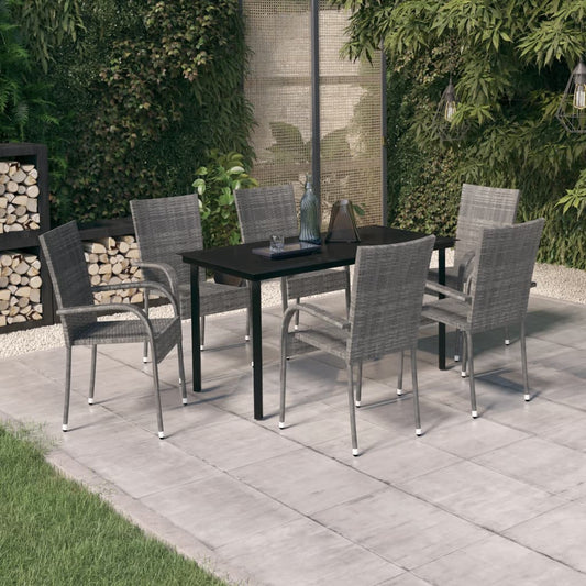 Set da Pranzo per Giardino 7 pz con Cuscini Grigio e Nero - homemem39
