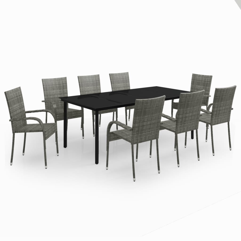 Set da Pranzo per Giardino 9 pz con Cuscini Grigio e Nero - homemem39