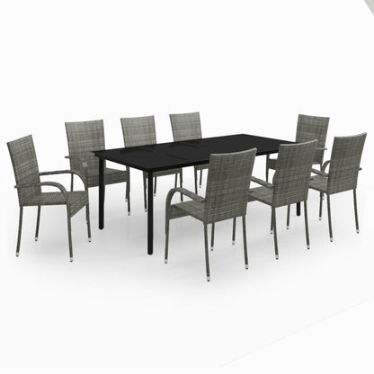 Set da Pranzo per Giardino 9 pz con Cuscini Grigio e Nero - homemem39