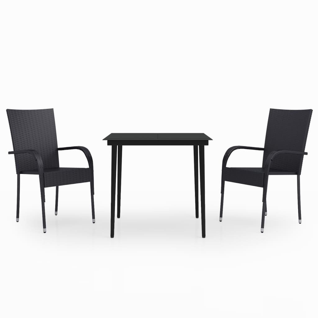 Set Mobili da Pranzo per Giardino 3 pz Nero | homemem39