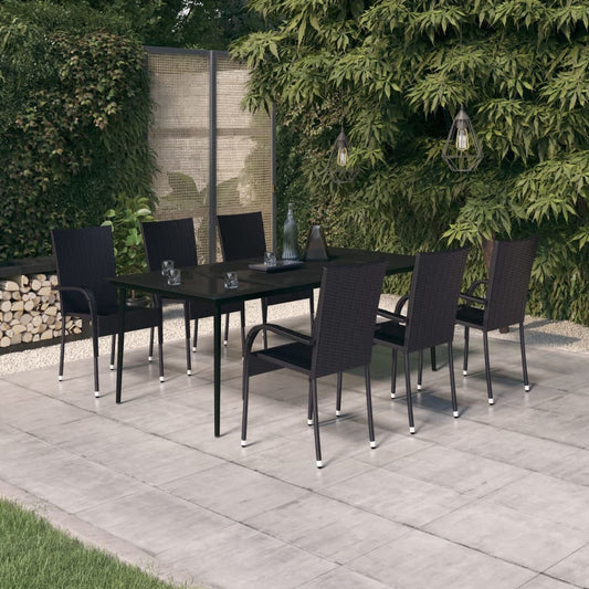 Set da Pranzo per Giardino 7 pz con Cuscini Neri - homemem39