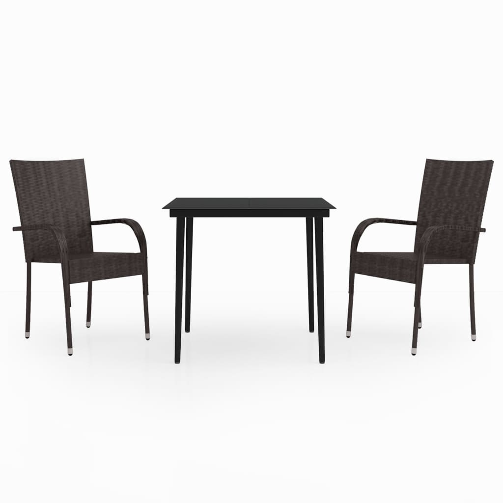 Set da Pranzo da Giardino 3 pz Marrone e Nero - homemem39