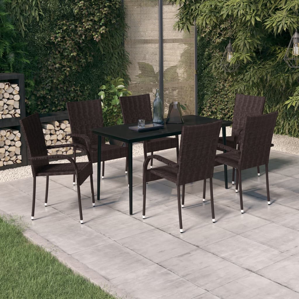 Set da Pranzo da Giardino 7 pz Marrone e Nero - homemem39