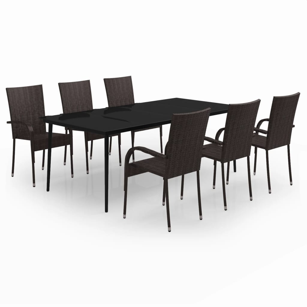 Set da Pranzo per Giardino 7 pz con Cuscini Marrone e Nero - homemem39