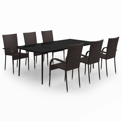Set da Pranzo per Giardino 7 pz con Cuscini Marrone e Nero - homemem39