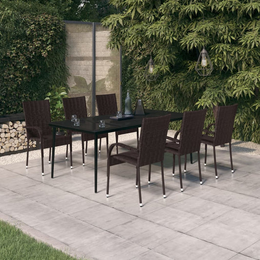 Set da Pranzo per Giardino 7 pz con Cuscini Marrone e Nero - homemem39