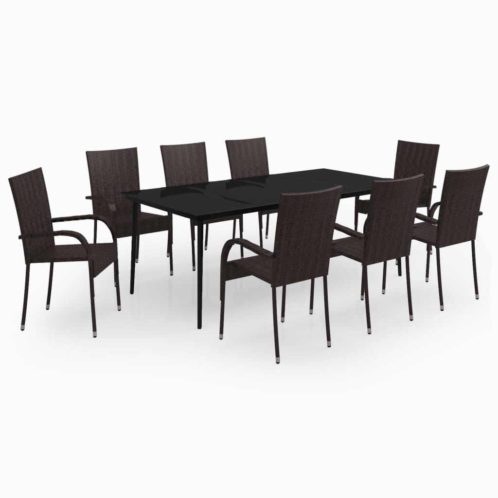 Set da Pranzo per Giardino 9 pz con Cuscini Marrone e Nero - homemem39