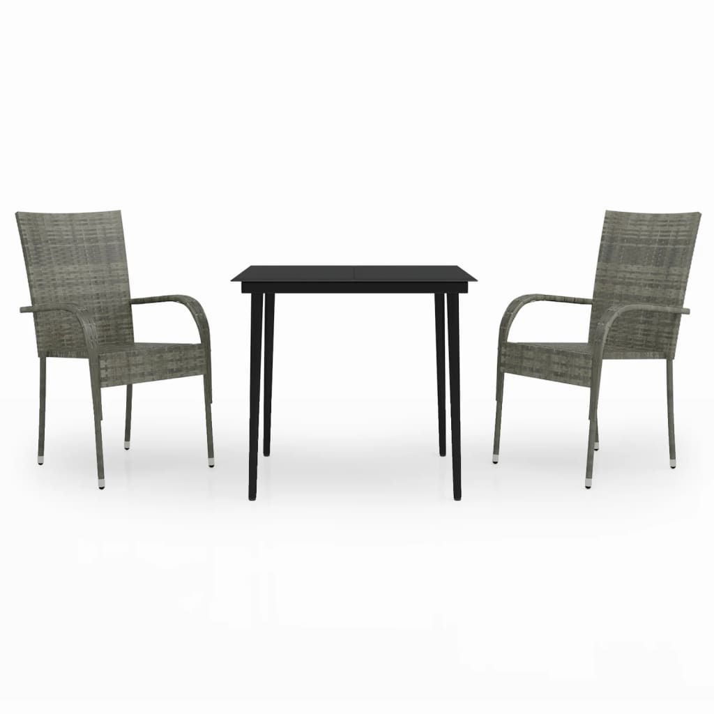 Set da Pranzo da Giardino 3 pz Grigio e Nero | homemem39