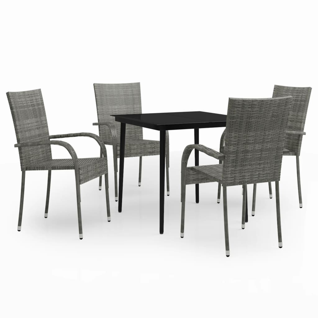 Set da Pranzo da Giardino 5 pz Grigio e Nero - homemem39