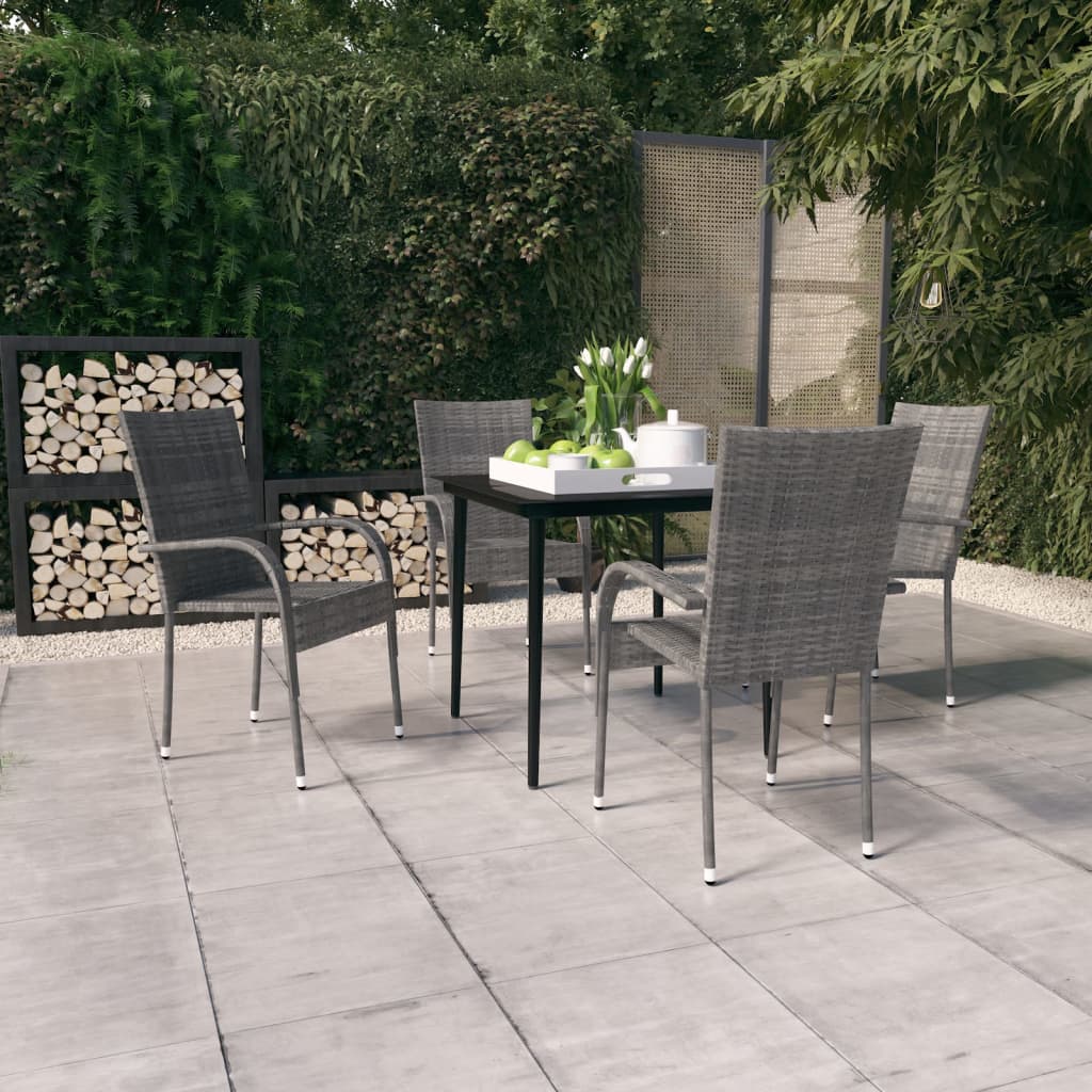 Set da Pranzo da Giardino 5 pz Grigio e Nero - homemem39