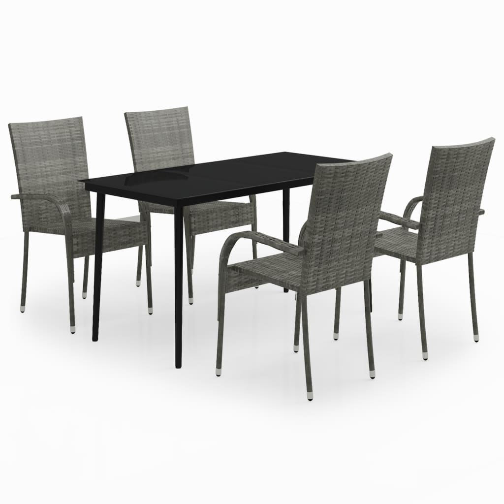 Set da Pranzo da Giardino 5 pz Grigio e Nero - homemem39