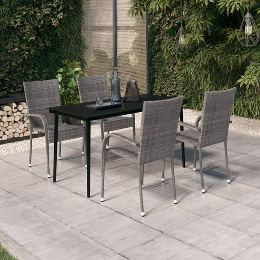 Set da Pranzo da Giardino 5 pz Grigio e Nero - homemem39