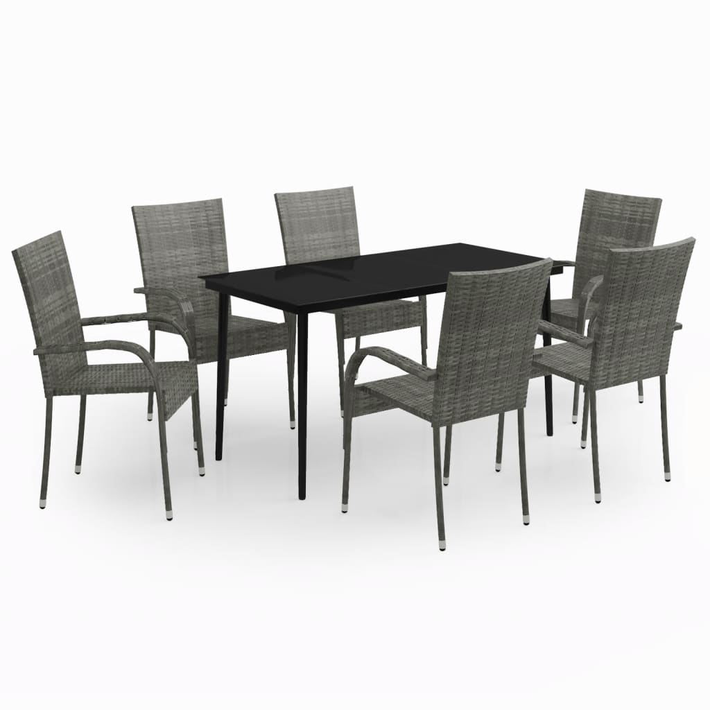 Set da Pranzo da Giardino 7 pz Grigio e Nero - homemem39