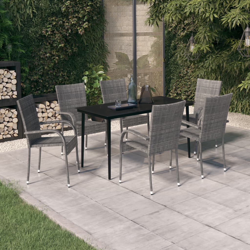 Set da Pranzo da Giardino 7 pz Grigio e Nero | homemem39