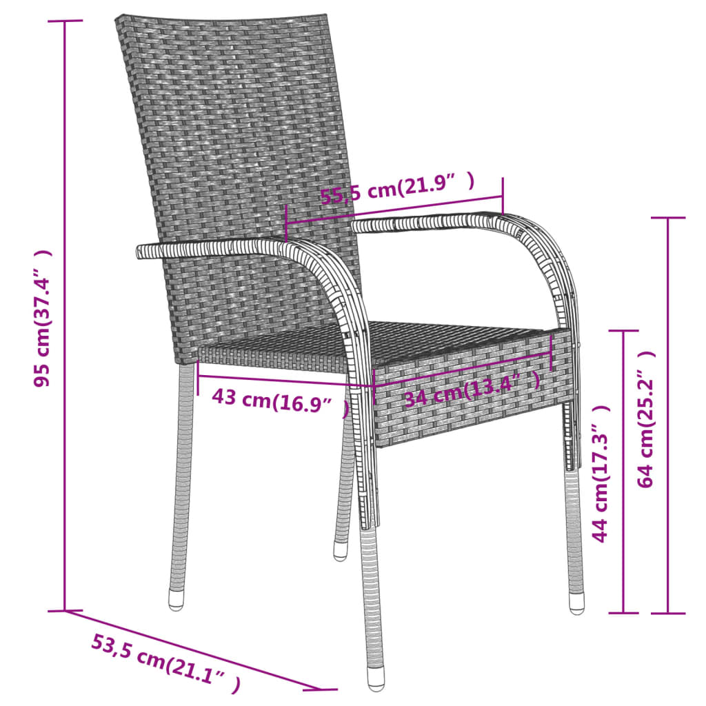 Set da Pranzo per Giardino 7 pz con Cuscini Grigio e Nero - homemem39