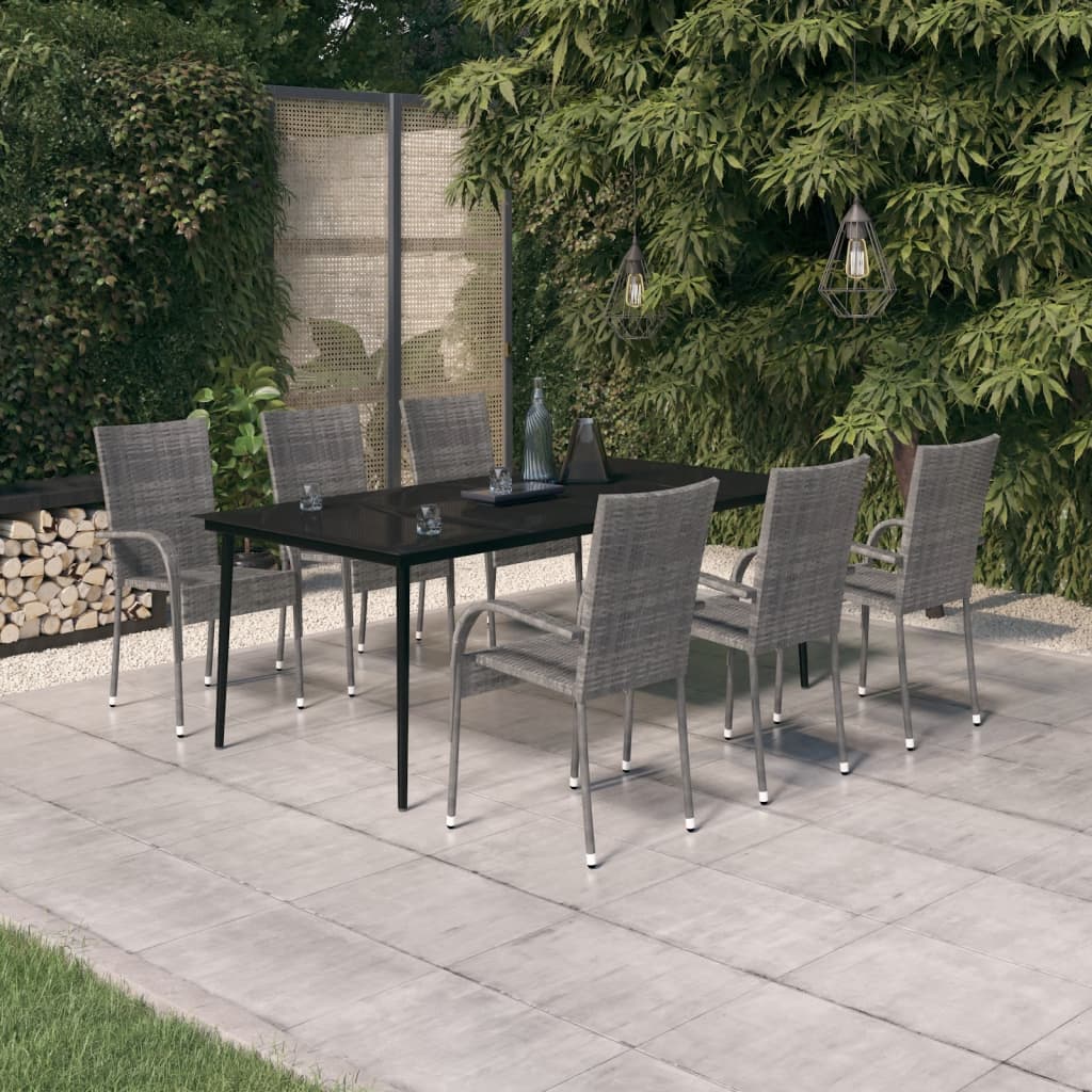 Set da Pranzo per Giardino 7 pz con Cuscini Grigio e Nero | homemem39