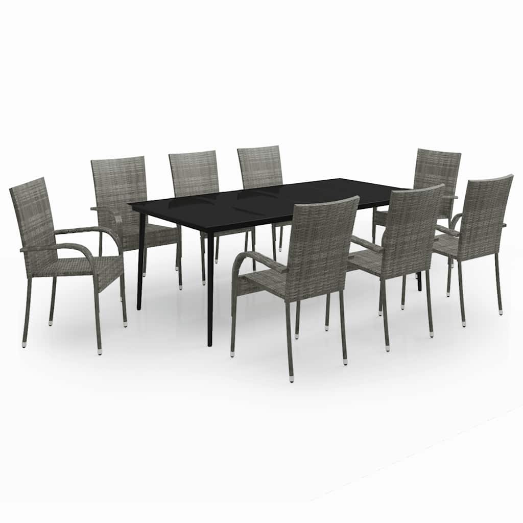 Set da Pranzo per Giardino 9 pz con Cuscini Grigio e Nero | homemem39