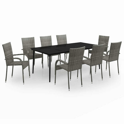 Set da Pranzo per Giardino 9 pz con Cuscini Grigio e Nero | homemem39