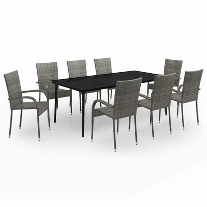 Set da Pranzo per Giardino 9 pz con Cuscini Grigio e Nero