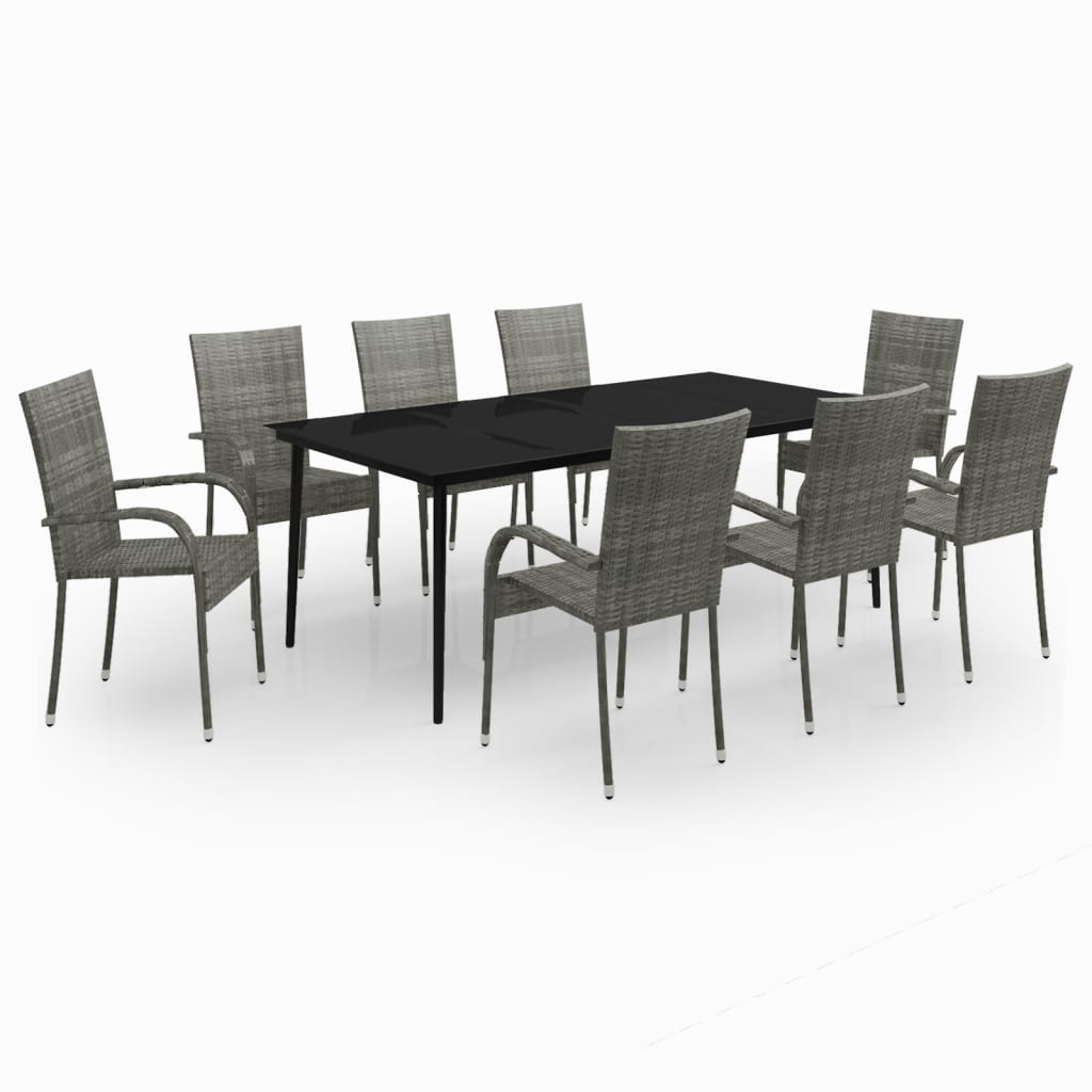 Set da Pranzo per Giardino 9 pz con Cuscini Grigio e Nero - homemem39
