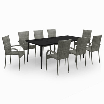 Set da Pranzo per Giardino 9 pz con Cuscini Grigio e Nero - homemem39