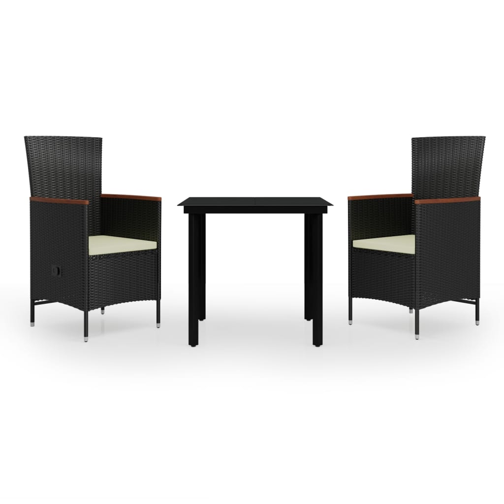 Set da Pranzo da Giardino 3 pz con Cuscini Nero - homemem39
