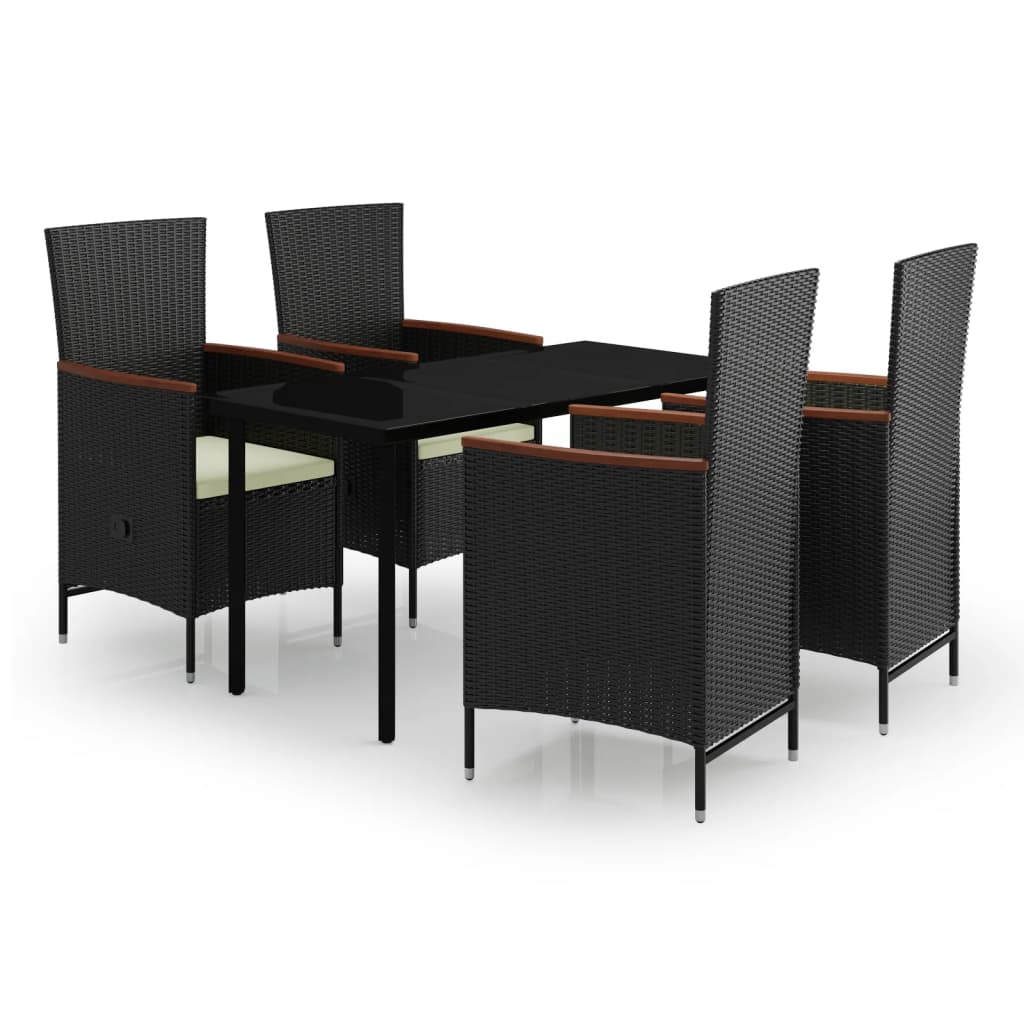 Set da Pranzo da Giardino 5 pz con Cuscini Nero | homemem39