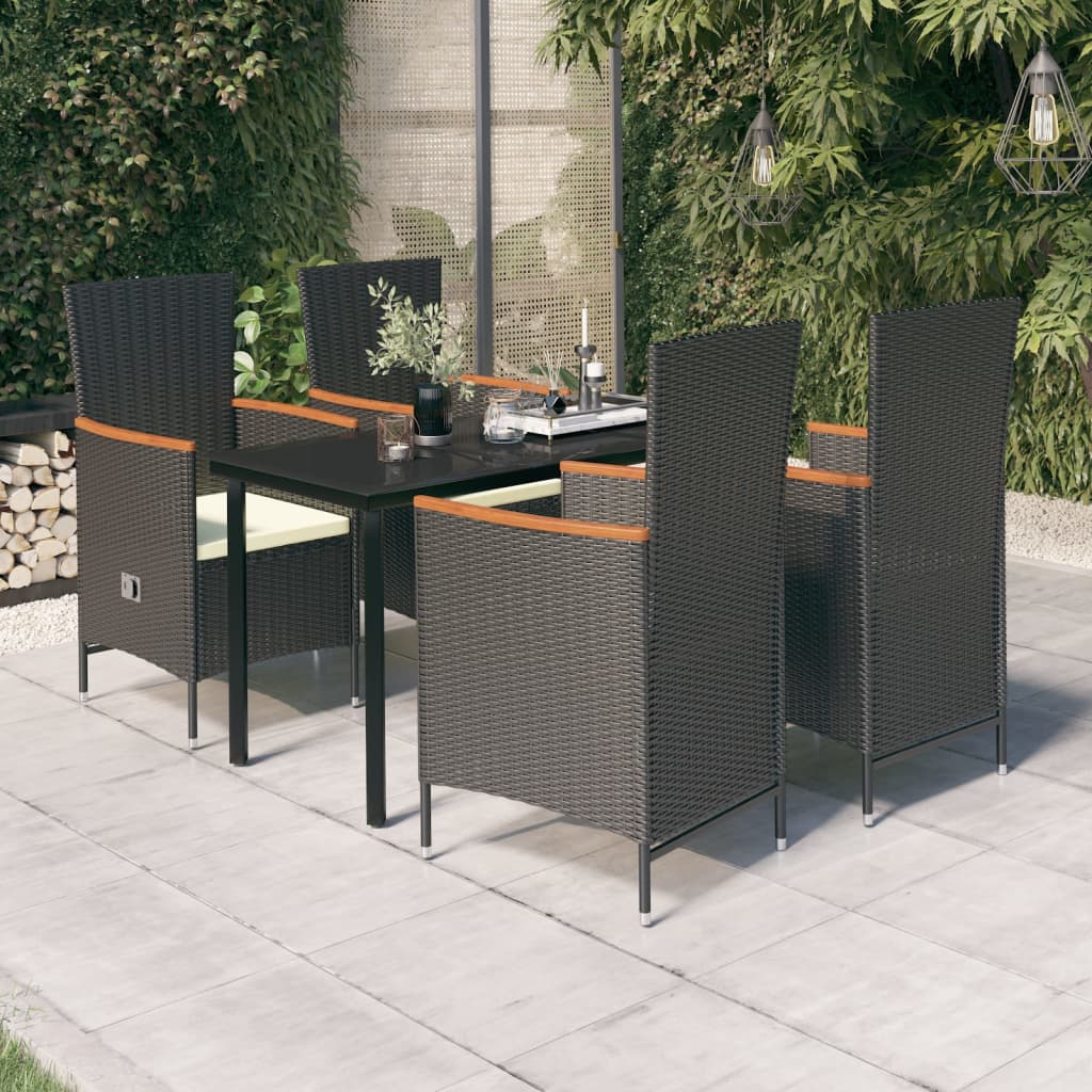 Set da Pranzo da Giardino 5 pz con Cuscini Nero | homemem39