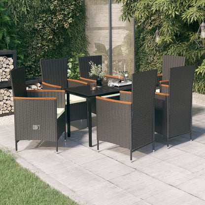 Set da Pranzo da Giardino 7 pz con Cuscini Nero | homemem39