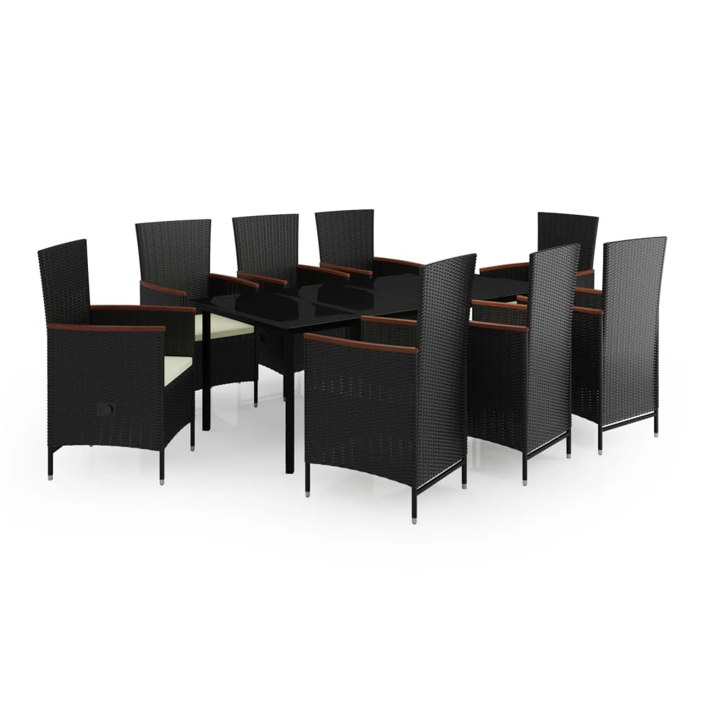 Set da Pranzo da Giardino 9 pz con Cuscini Nero | homemem39